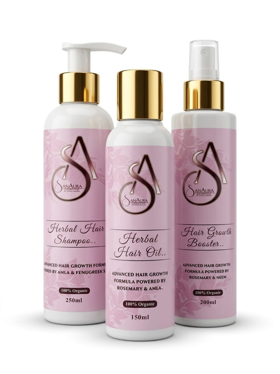 SanAura Popular Herbal Hair Kit – 3 in 1 Solution